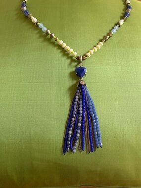 Stella & Dot Beaded Tassel Necklace in Blue and Green
